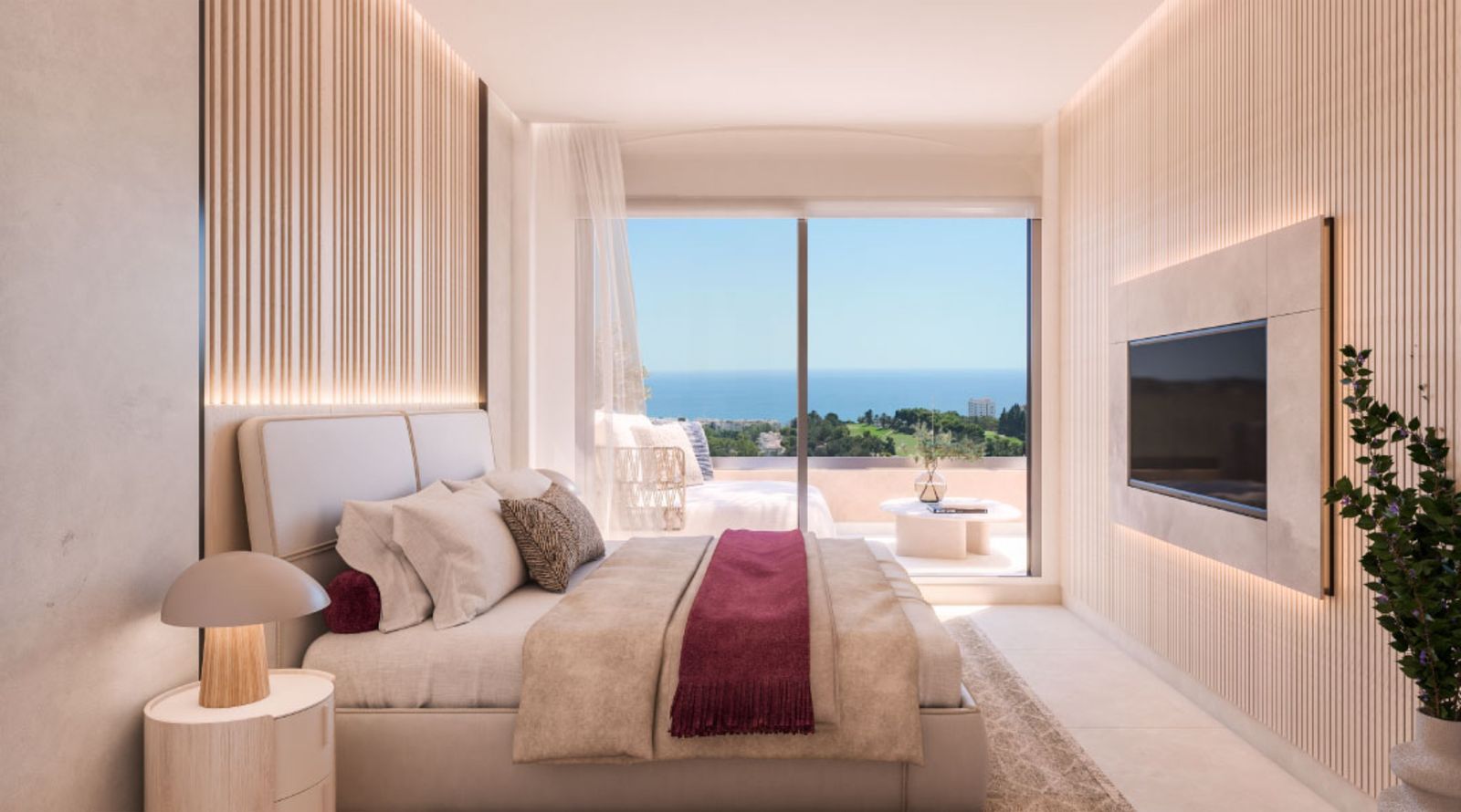 Slaapkamer in Finca Dona Maria met uitzicht op zee